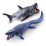 2un Brinquedos Tubarão E Mosassauro Realista Vinil 26cm 30cm