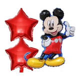 3 Balão Metalizado Mickey Mouse 78 Cm Estrela Vermelha 45 Cm