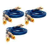 3 Cabo Rca Blindado 1m Banhado Ouro Crossover Amplificador