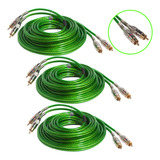 3 Cabos Rca Blindado Technoise Series 400 Pro Verde 5 Mt