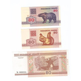 3 Cédulas Bielorússia Belarus 50 Rublei Fe
