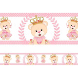 3 Faixas Decorativas Adesivo Infantil Ursinha Princesa Rosa 