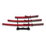 3 Katanas Espadas Samurai Ninja Ornamento Em Aço + Suporte