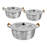 3 Panelas Grande Alumínio Batido Fundido Grosso