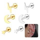 3 Peças Piercing Helix Conch Labret Aço Cirúrgico Zircônia