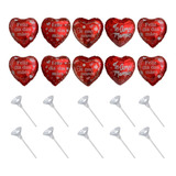 30 Balão Metalizado Coração Dia Das Mães 20cm + 30 Varetas