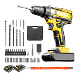 35pcs Parafusadeira Furadeira De Impacto Profissional 21v Modelo 2 Baterias Cor Amarelo 110v/220v Com Caixa De Ferramentas Preta