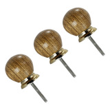 3x Puxador Bola Retro Madeira Base Dourada Gaveta Móveis
