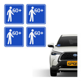 4 Adesivos Idoso 60+ Para Vidro Interno Do Carro 10x10 Azul