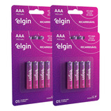 4 Cartelas 16 Pilhas Recarregável Aaa Palito 900mah Elgin
