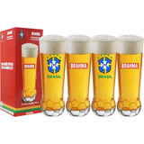 4 Copos Bola Seleção Brasileira Copa Do Mundo Brahma 420ml Cor Transparente