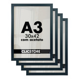 4 Molduras A3 30x42 Quadros Foto Qualidade Premium Acetato Cor Preto