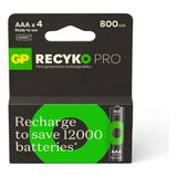 4 Pilhas Aaa Gp Recyko Pro Recarregável Palito 1.2v 800 Mah