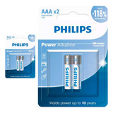 4 Pilhas Alcalinas Aaa 3a Palito Philips 2 Cart