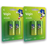 4 Pilhas Bateria C Elgin Média Alcalina Lr14 2 Cartelas