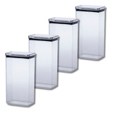 4 Potes De Mantimento 2.600ml Herméticos Acrilico Retangular