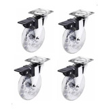 4 Rodizio De Silicone Soprano Com Trava Rodinha 100mm Com Freio Roda Incolor