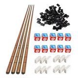4 Tacos Bar Sinuca Snooker Ipê 1.35m + Kit Giz + 10 Virolas