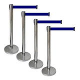 4 X Pedestal Organizador Separador De Fila Cromado Fita Azul