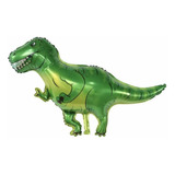 5 Balão Metalizado Dinossauro Jurássico Verde 107*60cm