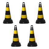 5 Cones De Sinalização Pvc 50cm Preto E Amarelo Transito 