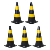 5 Cones De Sinalização Pvc 50cm Preto E Amarelo Transito