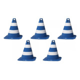 5 Cones Sinalização Rígido Azul E Branco 75cm