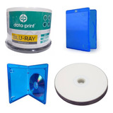 5 Midia Virgem Bluray Bd-r Printable25gb + Case Blu-ray Azul