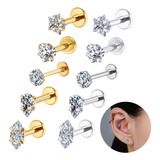 5 Peças Piercing Helix Conch Labret Aço Cirúrgico Zircônia