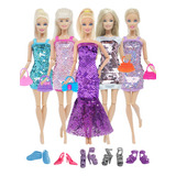 5 Vestidos Festa Brilho + 5 Bolsas + 5 Sapatos Salto Baixo