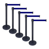 5 X Pedestal Organizador Separador De Fila Preto Fita Azul