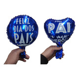 50 Balão Feliz Dia Dos Pais Metalizado 22cm Cesta Pai Atacad Cor Azul Royal 25 Coração + 25 Redondo