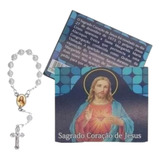 50 Cartões Com Mini Terço Do Sagrado Coração De Jesus