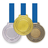 50 Medalhas Metal 44mm Lisa - Ouro Prata Bronze