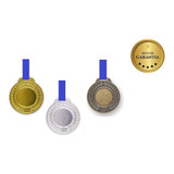 50 Medalhas Metal 44mm Lisa Ouro Prata Bronze Com Fita Aço
