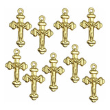 50 Pingentes Mini Cruz Crucifixos 1,9 Cm Dourado P/ Puseiras
