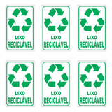 6 Adesivos P/ Lixeiras - Lixo Reciclável 20x12 Fundo Branco