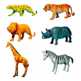 6 Animais Borracha Savana África Leão Tigre Girafa Guepardo