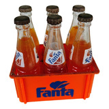 6 Mini Garrafas Fanta Laranja + Engradado - Anos 80 Raridade