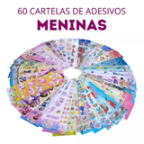 60 Cartelas Adesivo Infantil Sticker - Temas Meninas Cor Azul