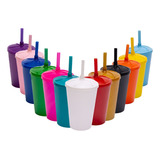 60 Copos Acrílico Twister 300ml Infantil Com Tampa E Canudo!