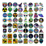 64x Adesivos Alien Ufo Et Espaço Extraterrestre Holografico