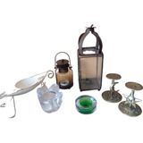 7 Castiçal Porta Velas Antigos Vidro Metal Fretegratis 