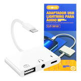 Adaptador Hub Otg Lightning 3 Em 1 Usb + Áudio + Carregador