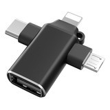 Adaptador Otg 3 Em 1 Para V8 Tipo C Lightning Usb All In 1
