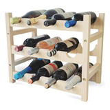 Adega Porta Vinhos Madeira Suporte 12 Garrafas Desmontável Cor Palha