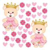 Adesivo De Parede Decorativo Infantil Ursinha Princesa Rosa
