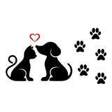 Adesivo Gato Cachorro Fofo + 5 Patinhas Para Carro Moto Cor Preto