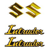 Adesivo Tampa Lateral Intruder Dourado + Emblemas Suzuki 