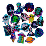 Adesivos Premium Holográfico Space Astronauta Lua Alien Et